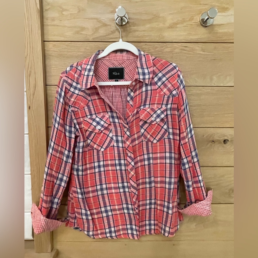 Rails Women’s Red, White, and Blue Plaid Blouse.  Size Medium.